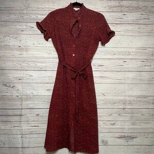 Monteau Mock Neck with Cap Sleeve‎ Red Leopard Button Down Dress, Small